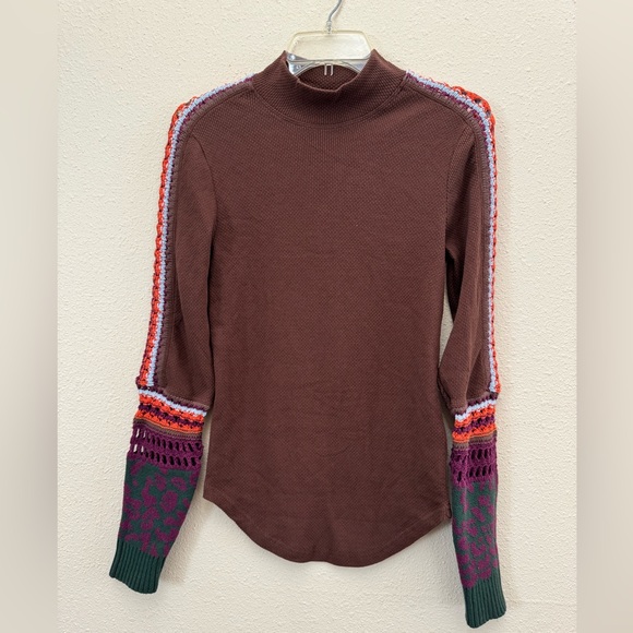 Free People Switch It Up Cuff Thermal Top Long Sleeve Chocolate Combo Size M - Picture 2 of 13